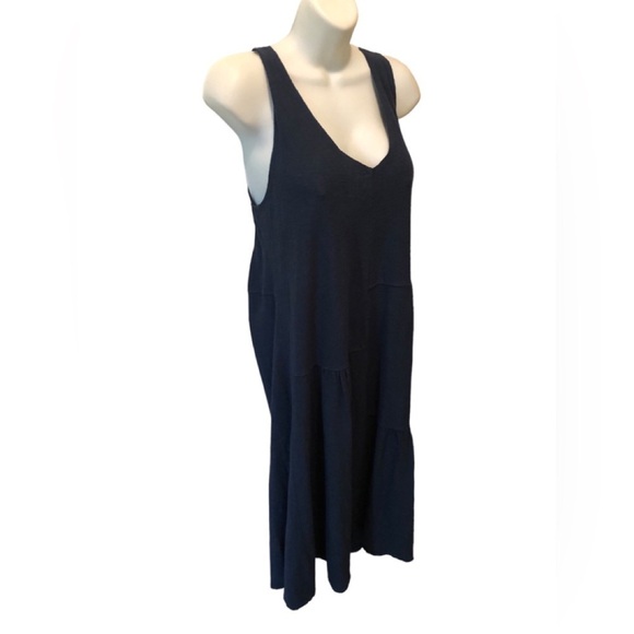 Cut Loose V Neck Patchwork Sleeveless Tank Dress Navy Linen Blend Sz M Cruise - Picture 2 of 6